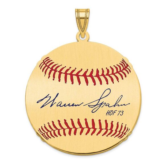 14K Gold Plated Warren Spahn Signature LG Enamel Baseball Pendant